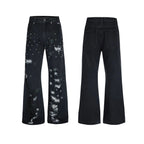 【26s Apr.】Distressed Studded Irregular Flared Denim Pants