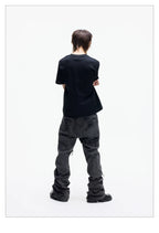 Distressed Raw Hem Slim Straight Jeans
