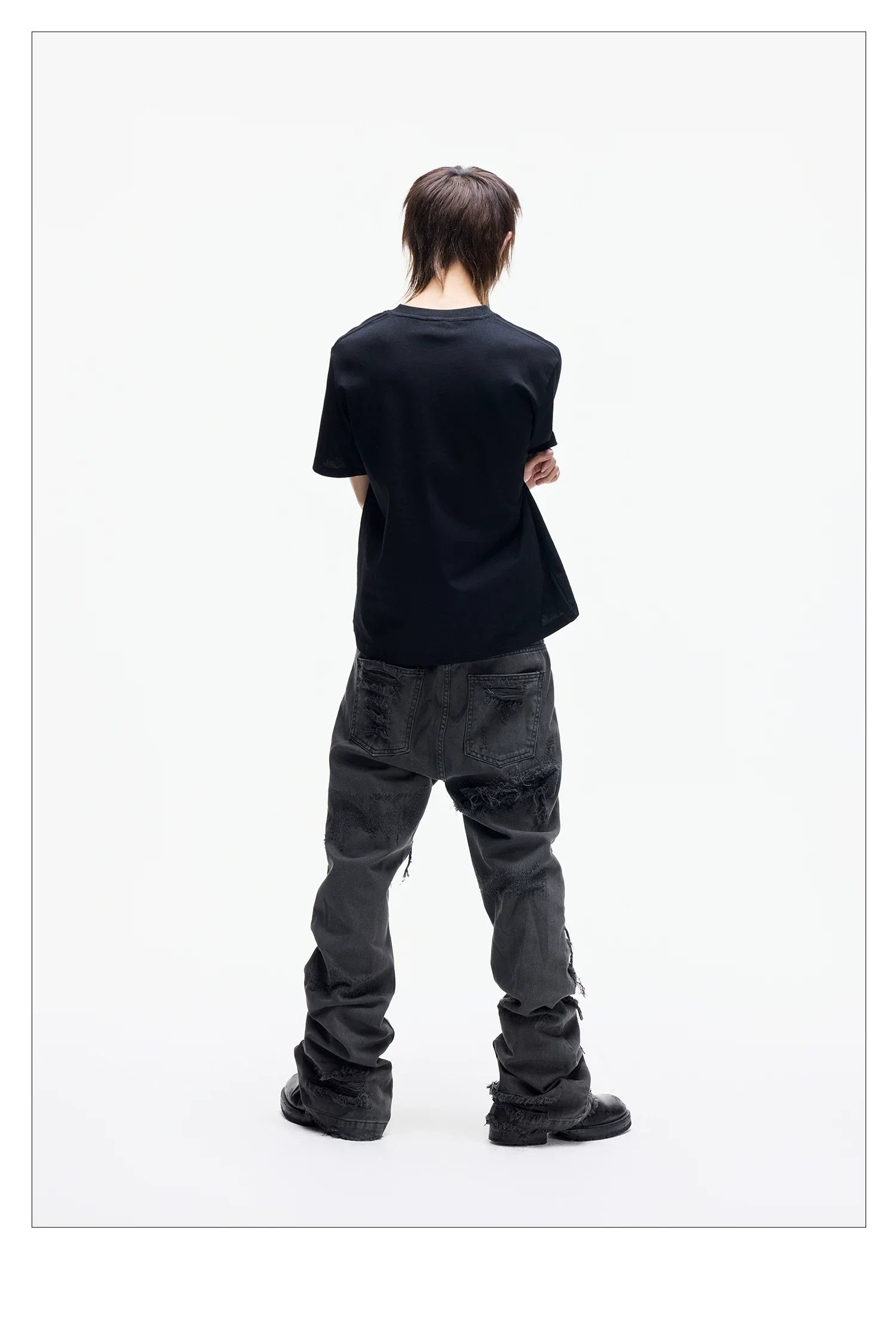 Distressed Raw Hem Slim Straight Jeans