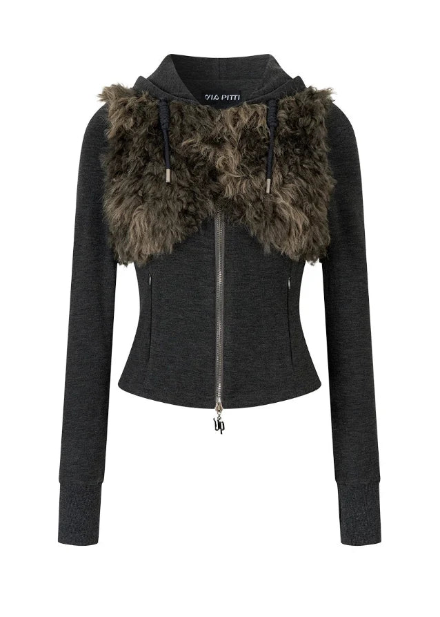 Fur Crest Zip Hoodie Jacket Set-Up