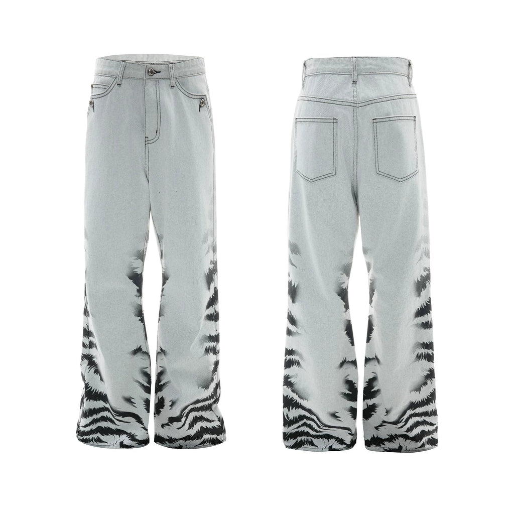 【26s Apr.】Distressed Tiger Tie-Dye Straight Flared Denim Pants