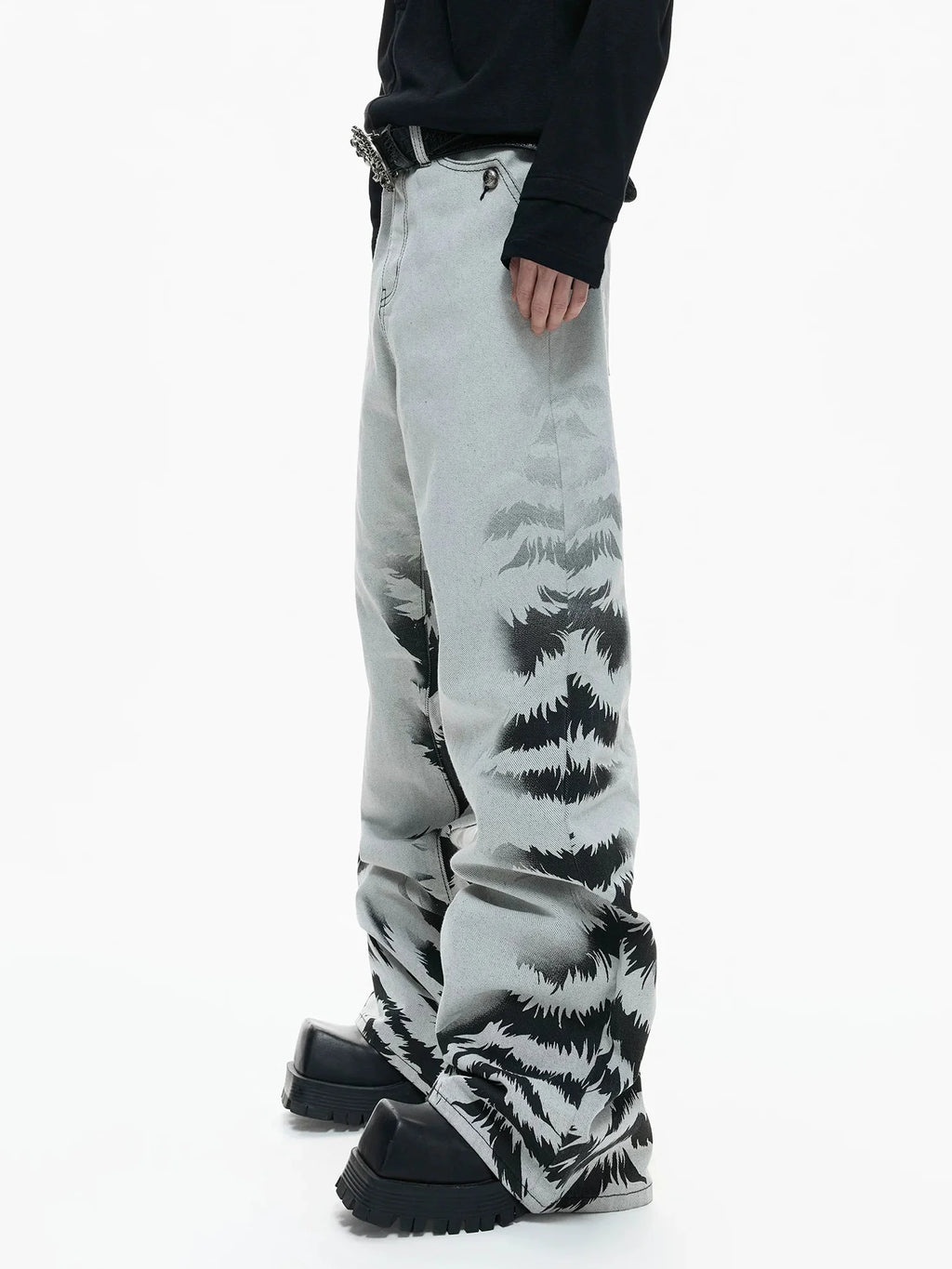 【26s Apr.】Distressed Tiger Tie-Dye Straight Flared Denim Pants