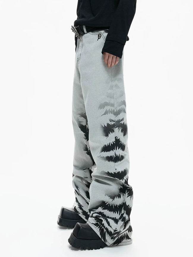 【26s Apr.】Distressed Tiger Tie-Dye Straight Flared Denim Pants Main Image