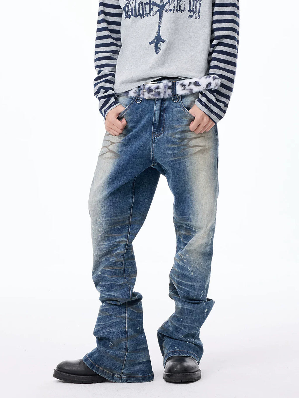 Washed Paint Splatter Curved Skinny Jeans