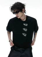 Asymmetric Placket Embroidered Tee