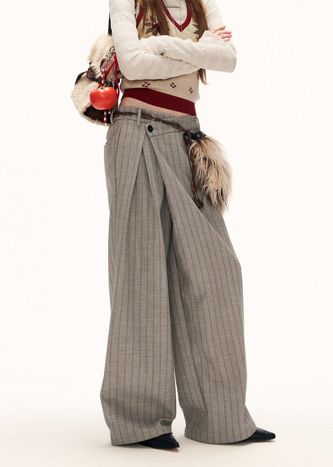 Deconstructed Stripe Pleated Pants Hover Image