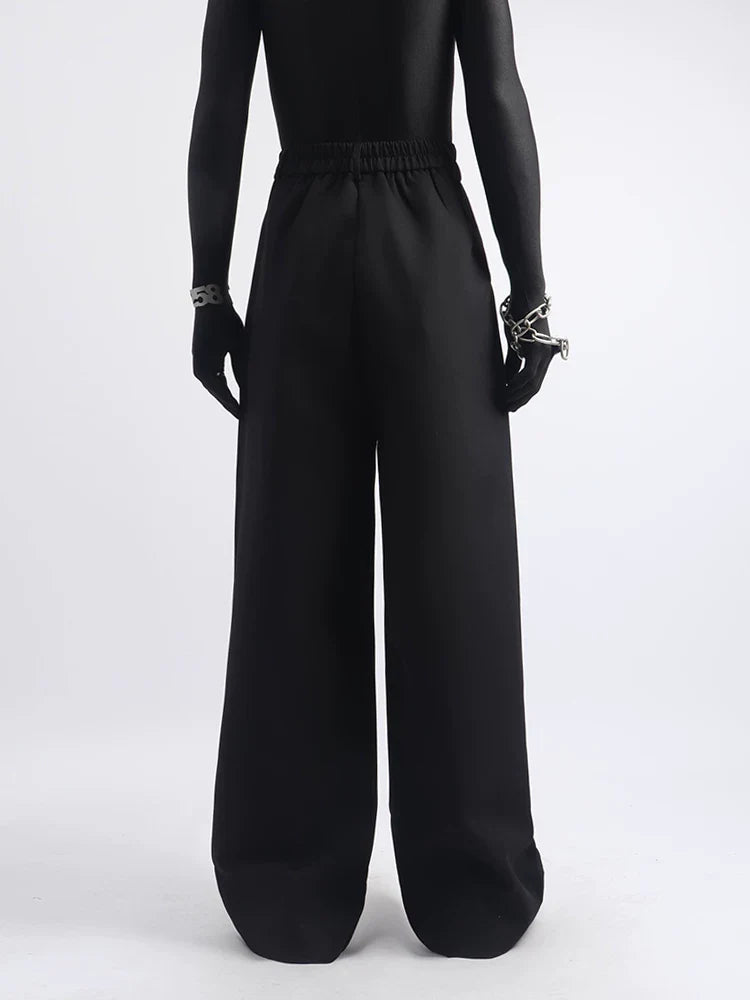 【26s May.】Metal Detail Patchwork Wide-Leg Black Pants