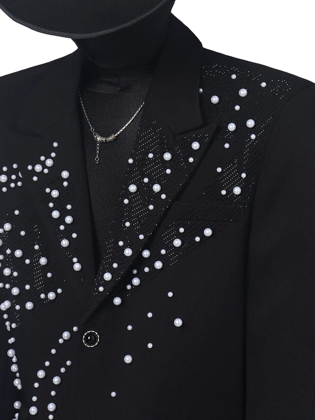 【26s May.】Pearl Embellished Heavy Detail Black Blazer Main Image