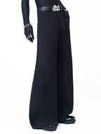【26s May.】Layered Curved Wide-Leg Black Pants