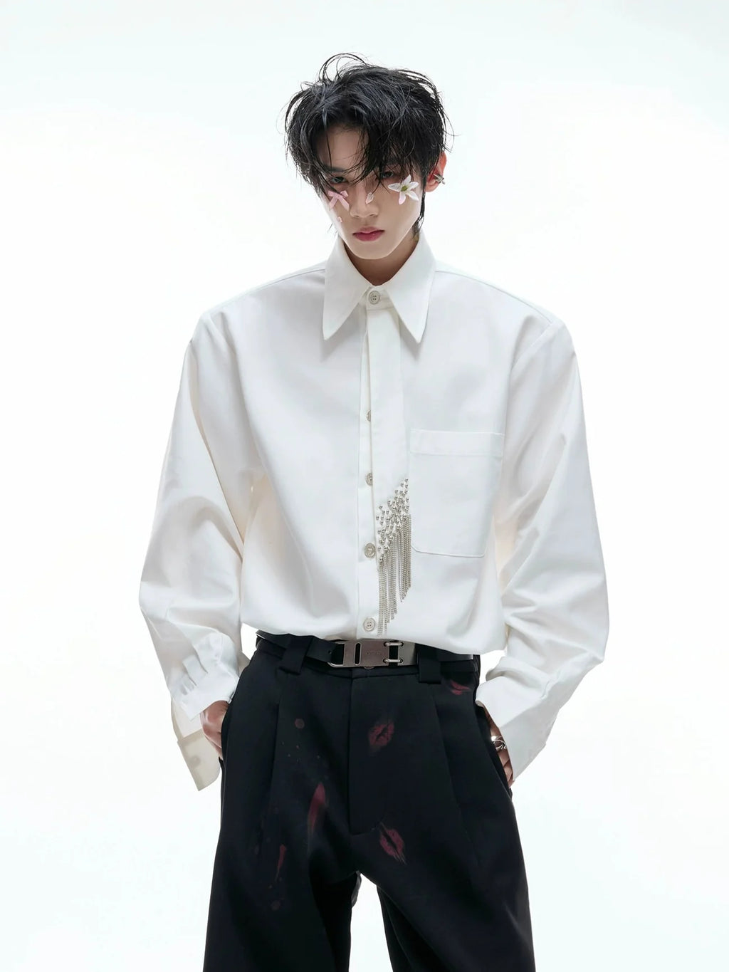 【25s Aug.】Tie-stitched Shoulder-padded Shirt