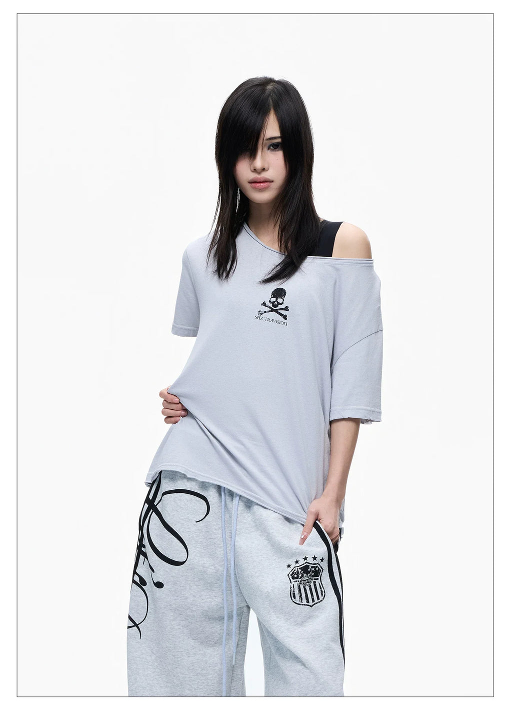 Skull Graphic Layered Off-Shoulder Tee