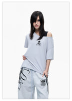 Skull Graphic Layered Off-Shoulder Tee