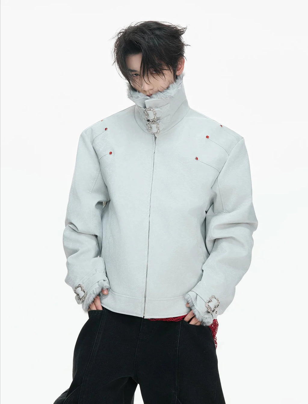 【26s Jan.】Black Python Textured Eagle Down Leather Jacket