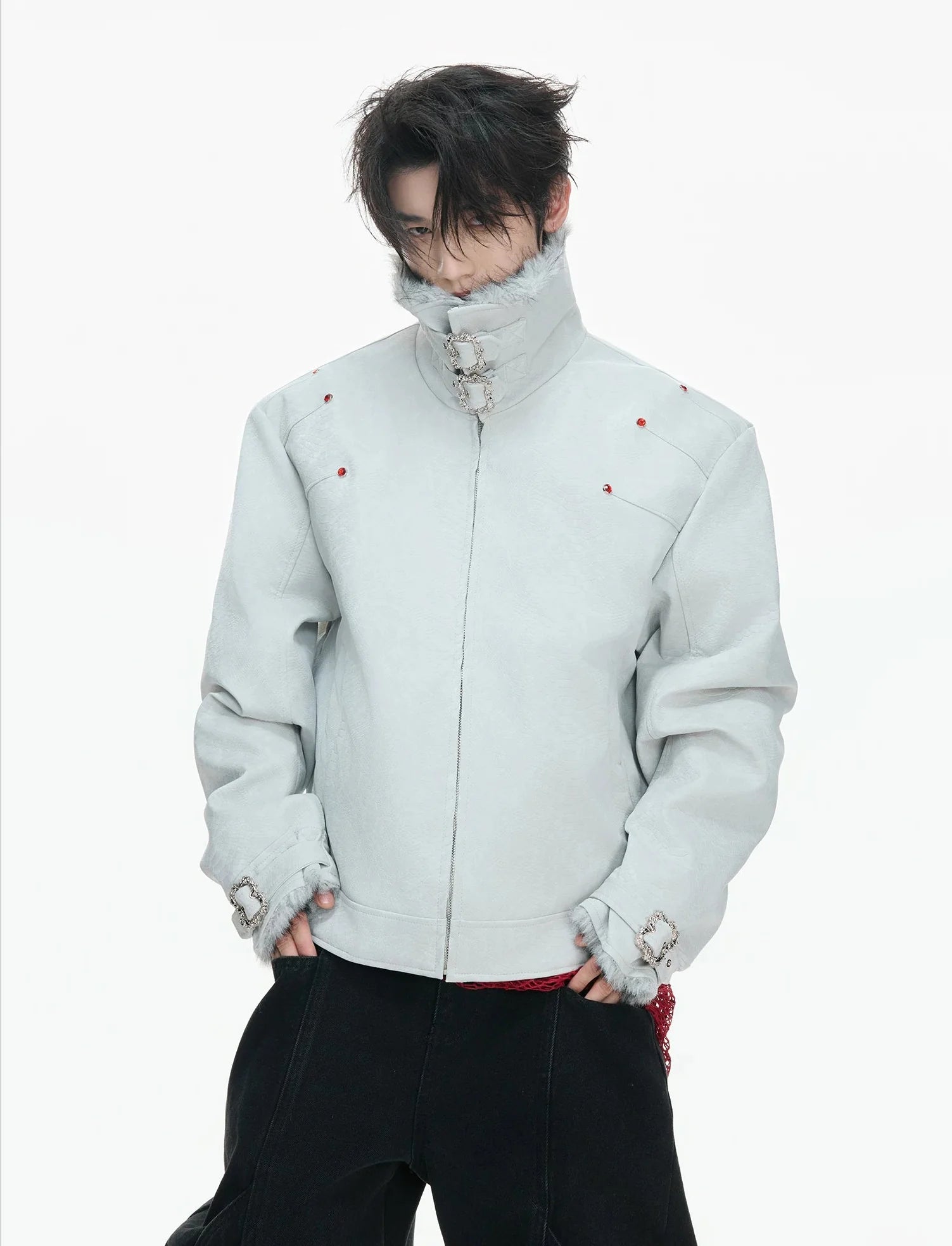 【26s Jan.】Black Python Textured Eagle Down Leather Jacket