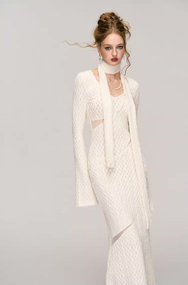 White Jacquard Hollow out Dress Hover Image