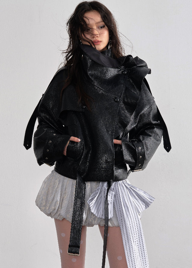 Play Mode Ruffle Leather Jacket