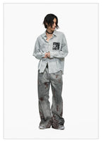 Blood Wash Distressed Flared Denim Jeans