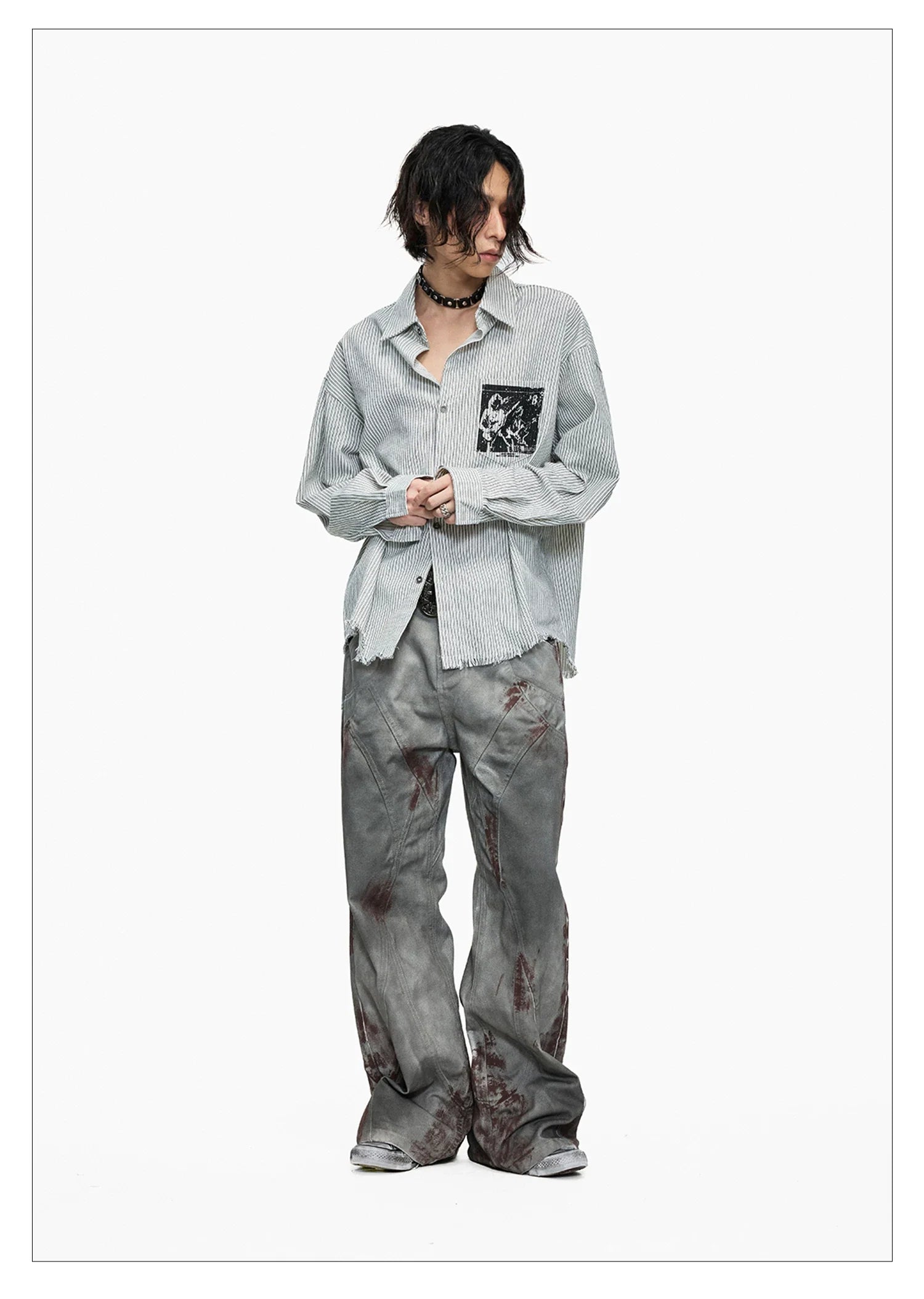 Blood Wash Distressed Flared Denim Jeans