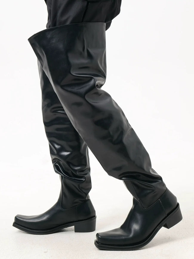 Square Toe Thick Sole Raised Toe Over the Knee High Boots Hover Image