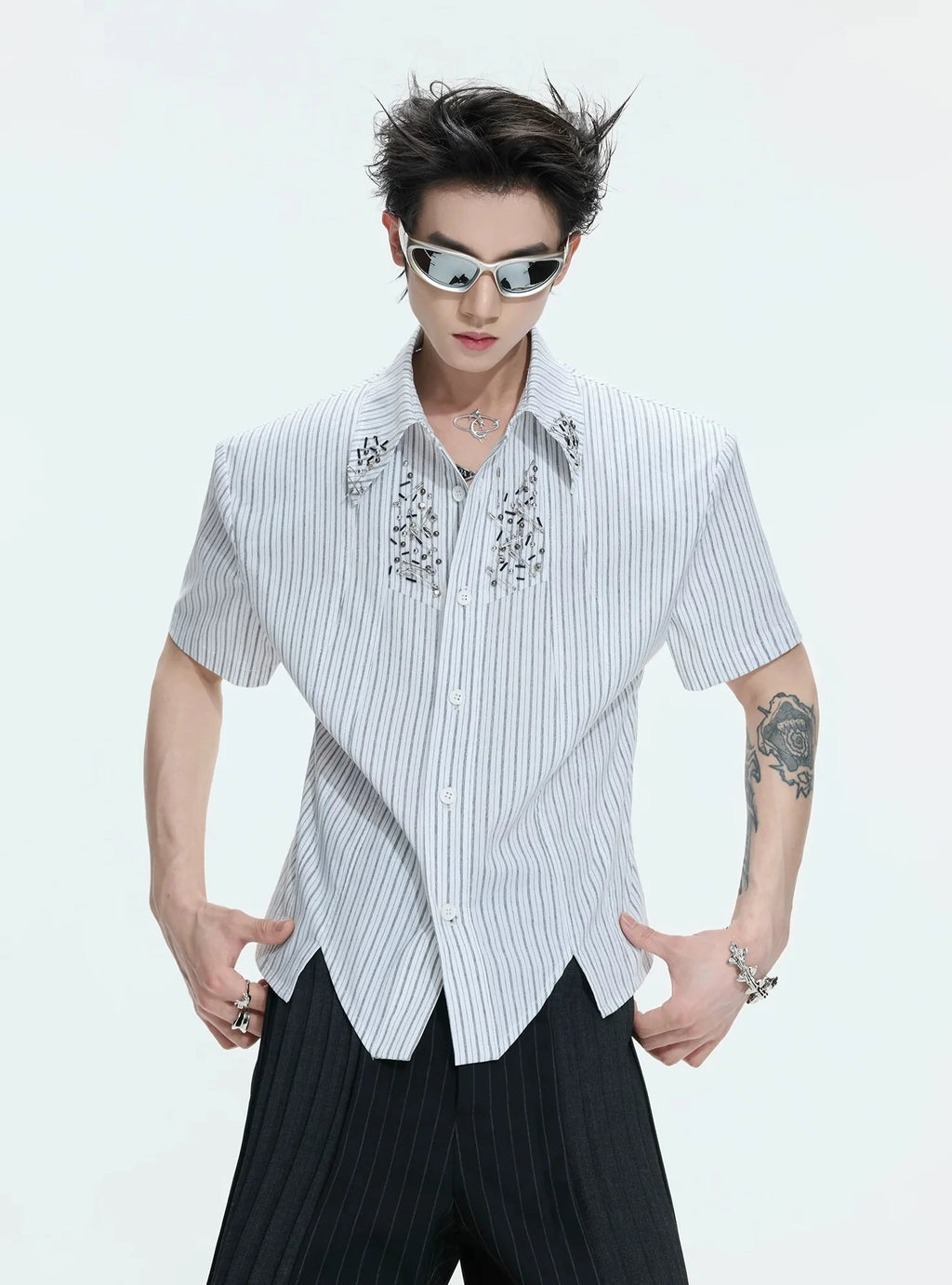 Structured Stand Collar Asymmetric Shirt