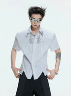 Structured Stand Collar Asymmetric Shirt