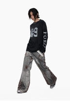 Blood Wash Distressed Flared Denim Jeans