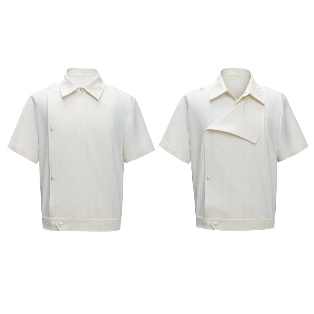 Embroidered Asymmetric Stripe Shirt Tee