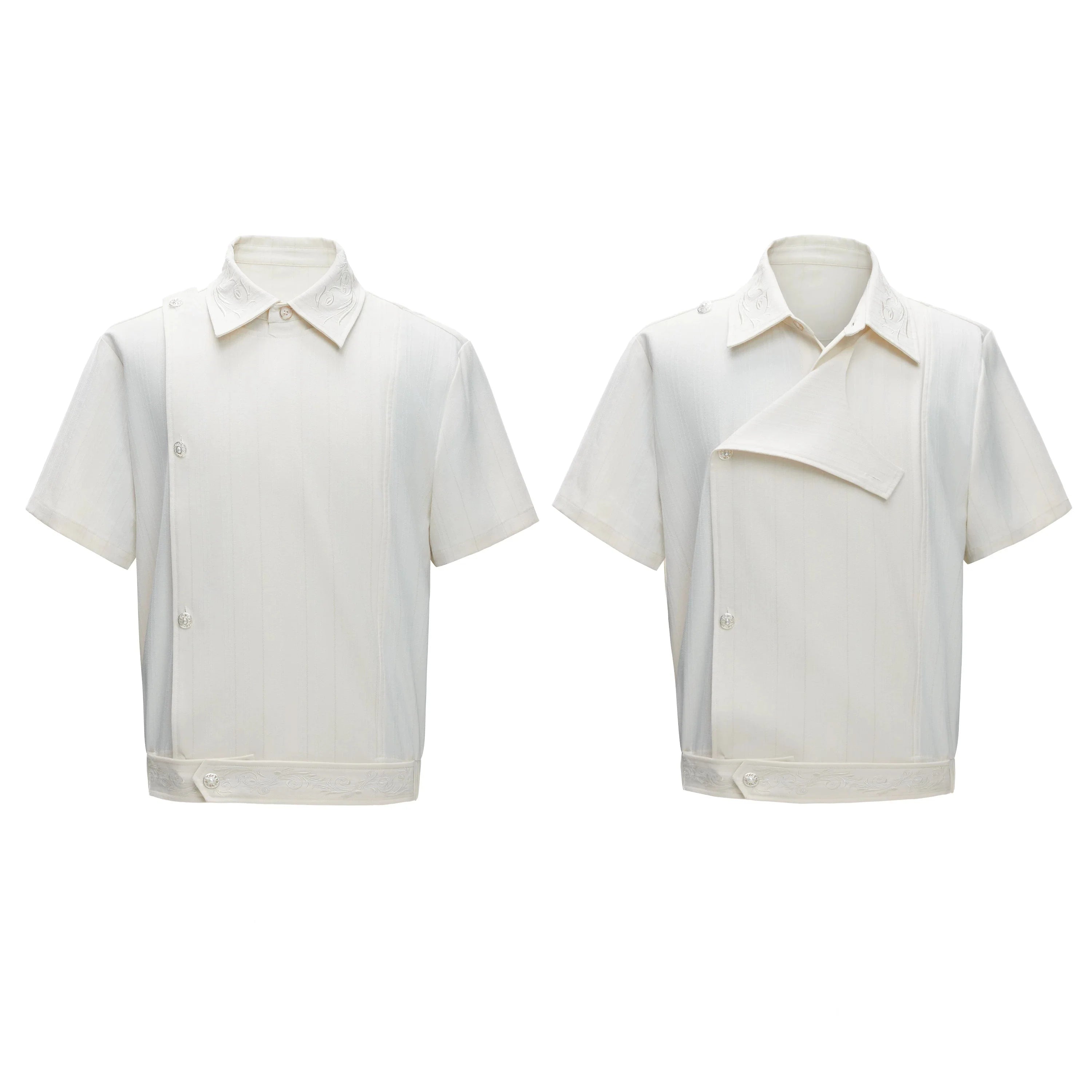 Embroidered Asymmetric Stripe Shirt Tee