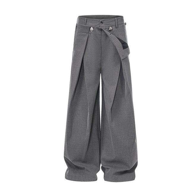 Gray Stripe Pleated Wide Trousers Hover Image