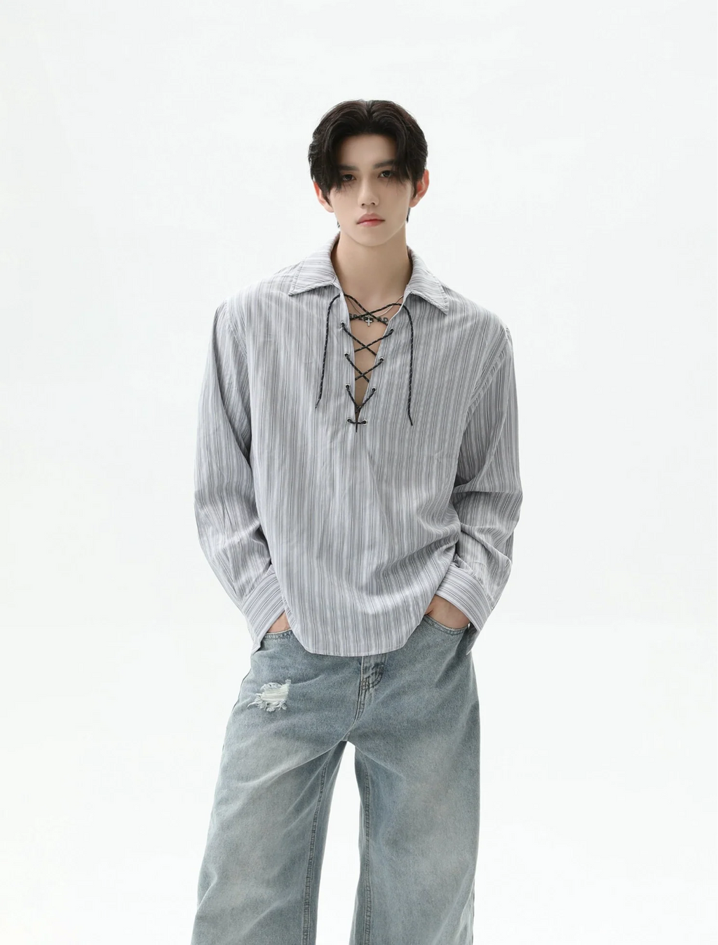 【25s Sep.】Cleanfit Drawstring Striped Shirt