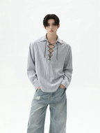 【25s Sep.】Cleanfit Drawstring Striped Shirt