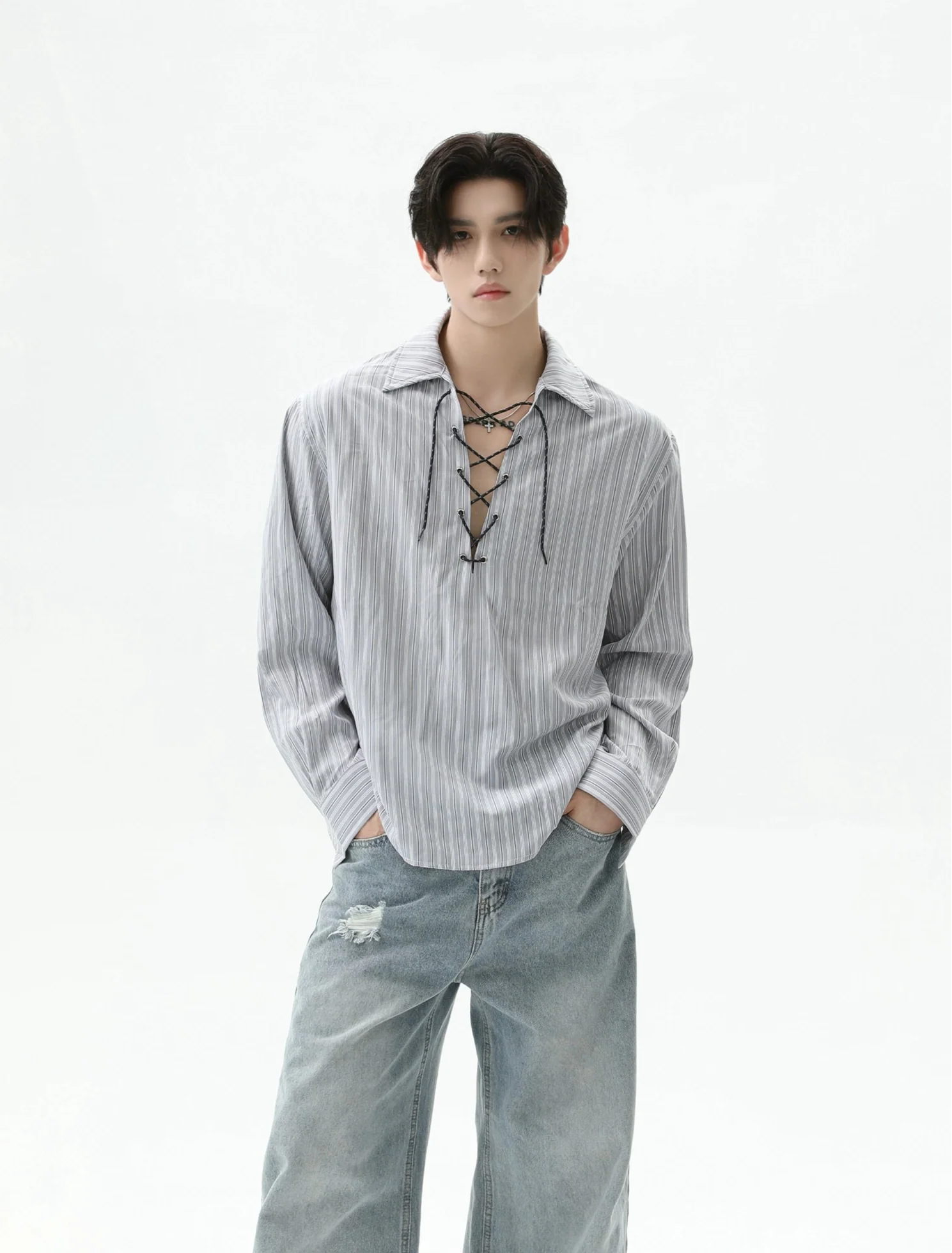 【25s Sep.】Cleanfit Drawstring Striped Shirt