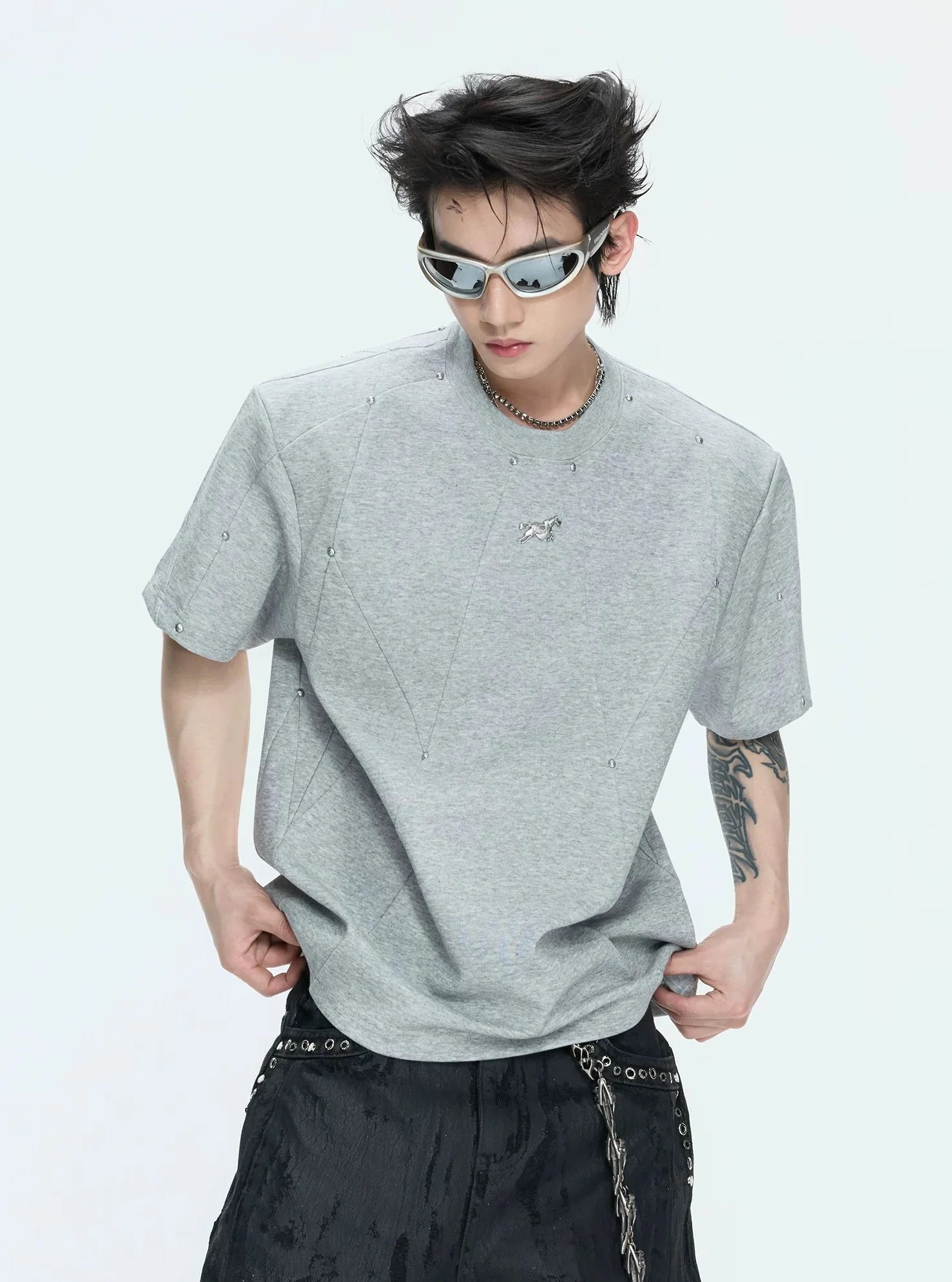 【26s May】Studded Deconstructed Boxy Shoulder Tee