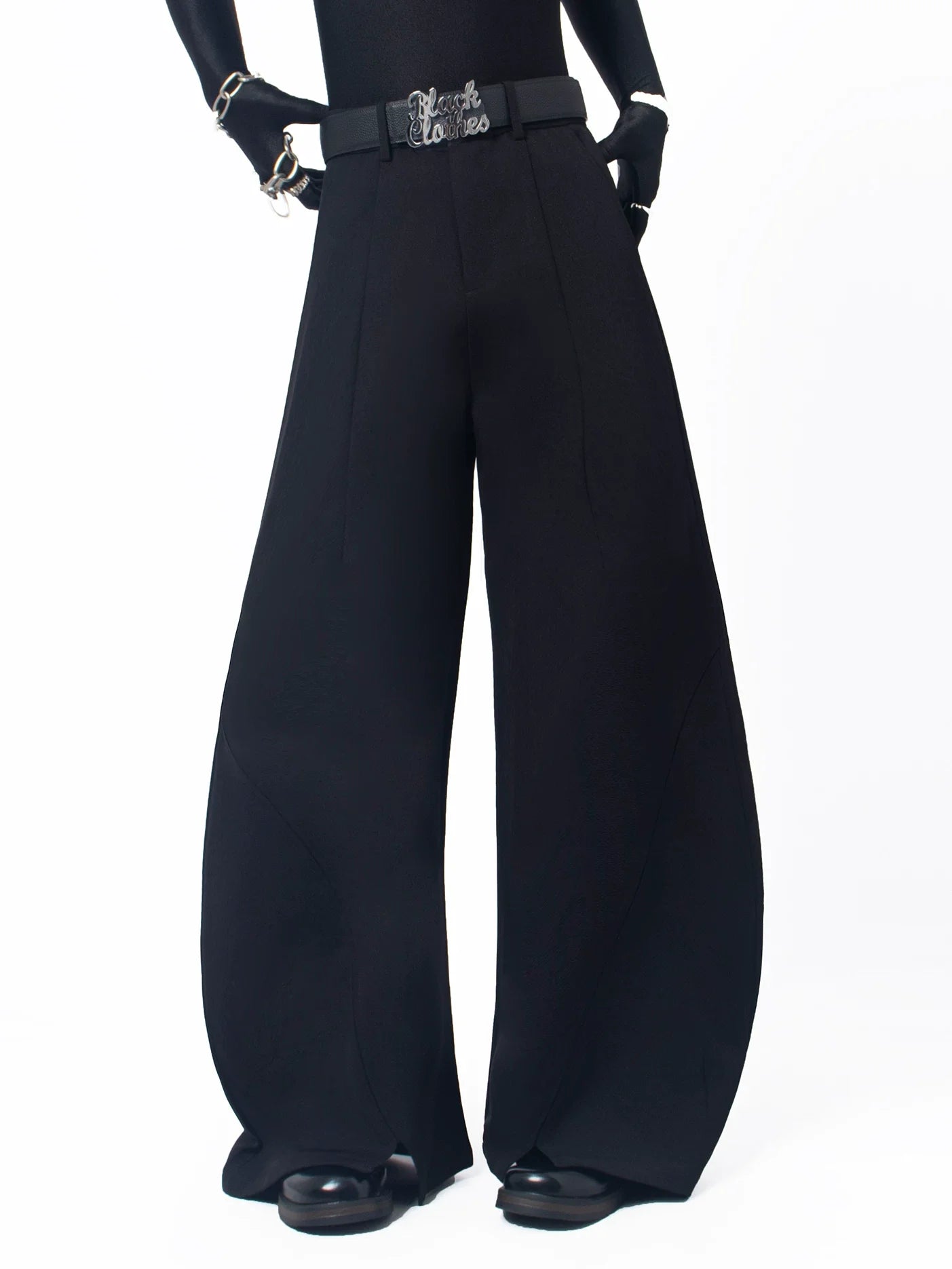 【26s May.】Layered Curved Wide-Leg Black Pants