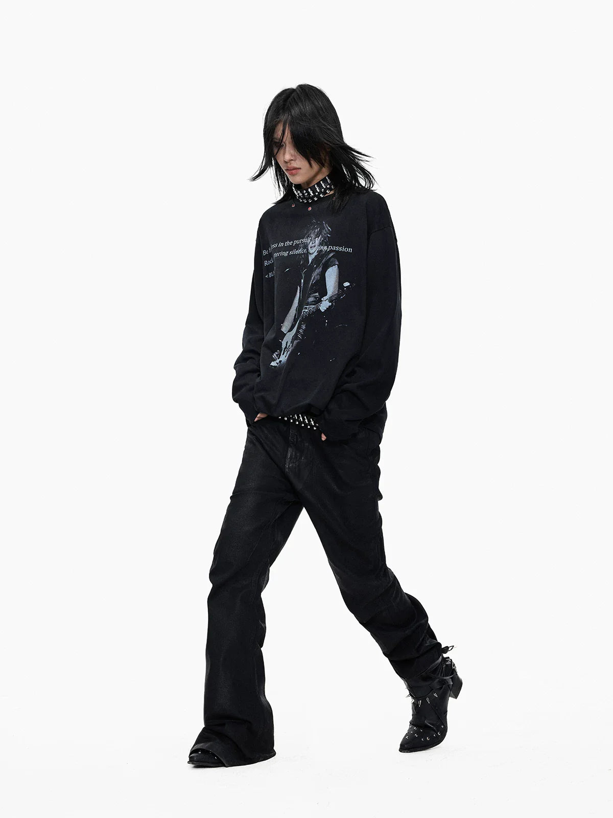 Distressed Punk Guitar Graphic Long Sleeve Tee