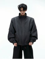 【25s Aug.】Deconstructed Colorblock Stand Collar Rivet Loose-Fit Jacket