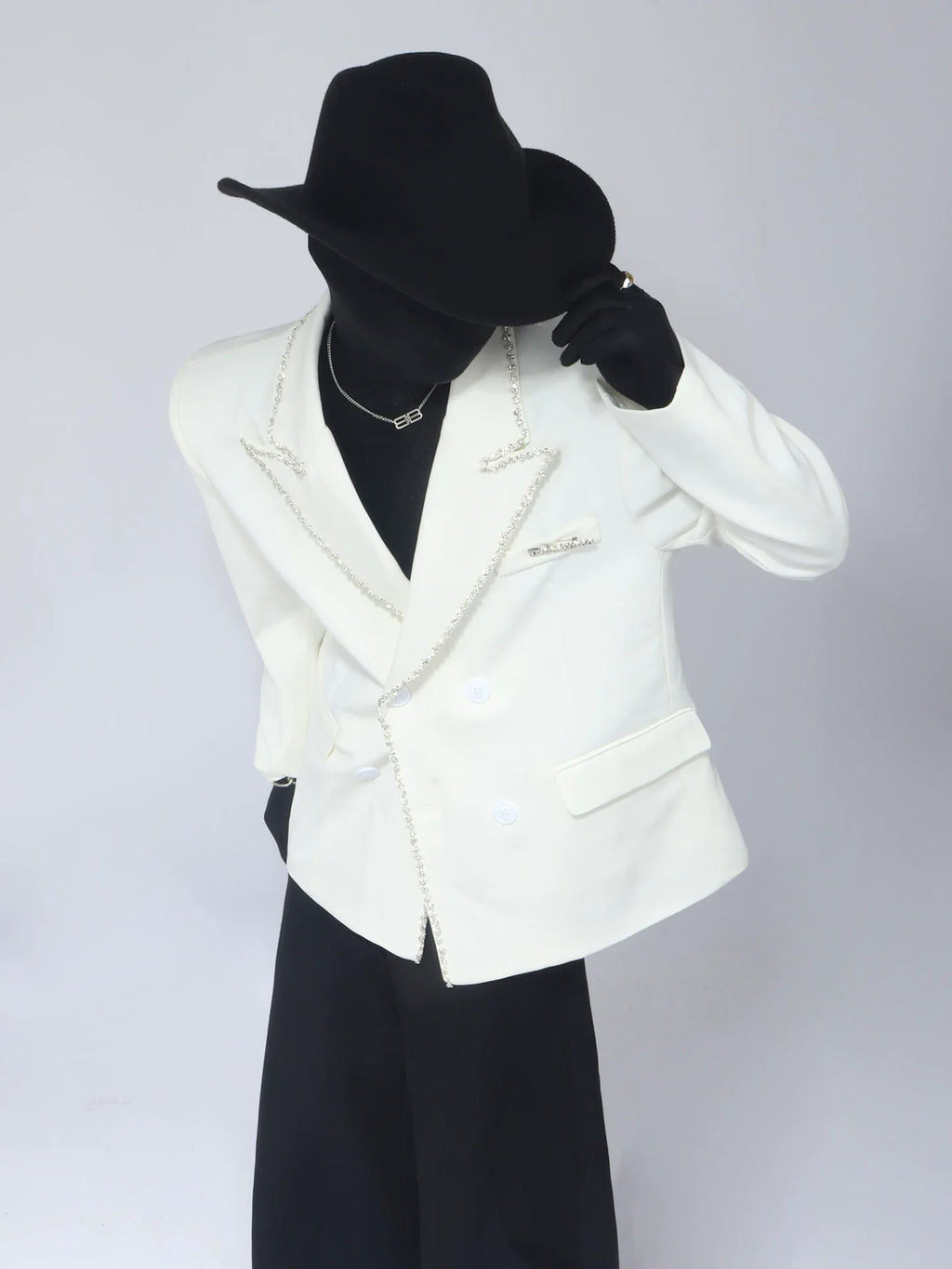 【26s Apr.】Crystal Embellished Padded Shoulder Blazer