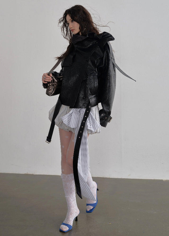 Play Mode Ruffle Leather Jacket
