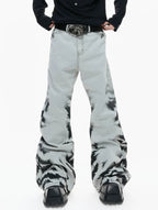 【26s Apr.】Distressed Tiger Tie-Dye Straight Flared Denim Pants