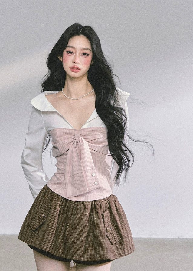 Belle Corsetée Striped Bow Blouse Main Image