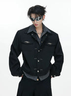 26s Feb.】Striped Faux-Layer Short Jacket