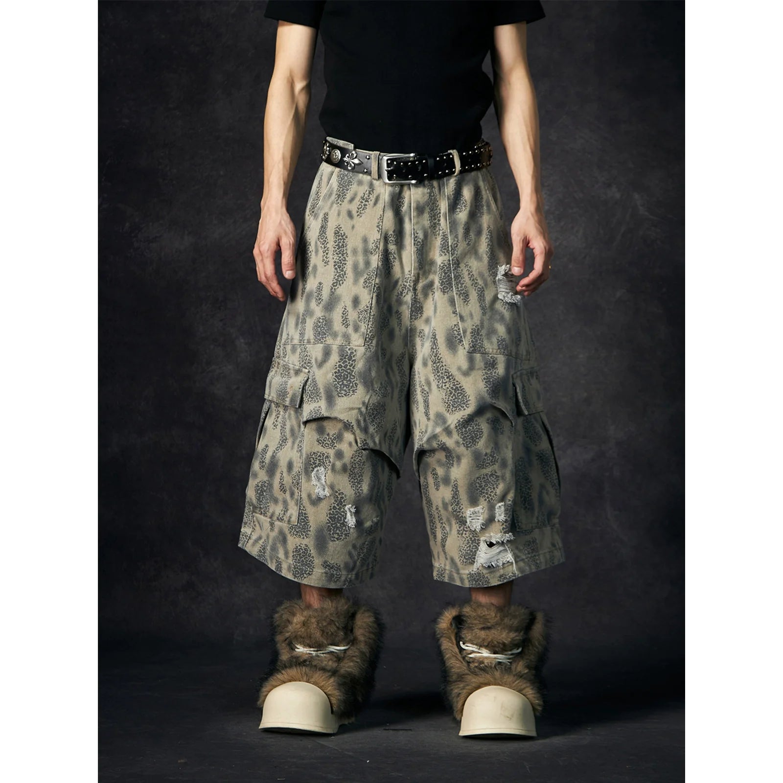 【25s Jun.】Leopard Print Ripped Pocket Cropped Pants