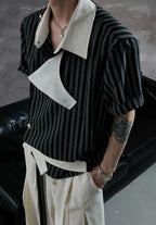 Embroidered Asymmetric Stripe Shirt Tee