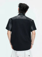 Leather Panel Studded Polo Tee