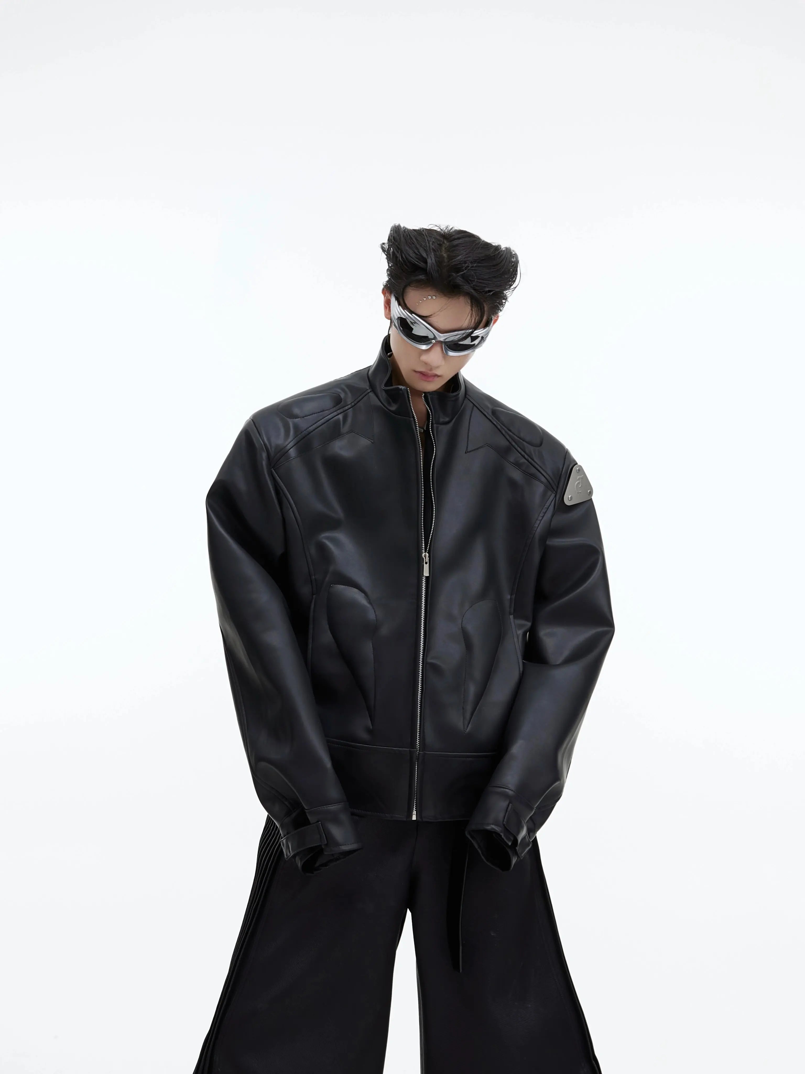 【23s September.】Metallic Logo 3D Deconstructed Leather Jacket