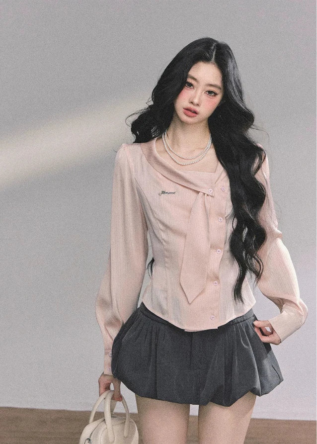 Belle Modeste French Ribbon Collar Shirt