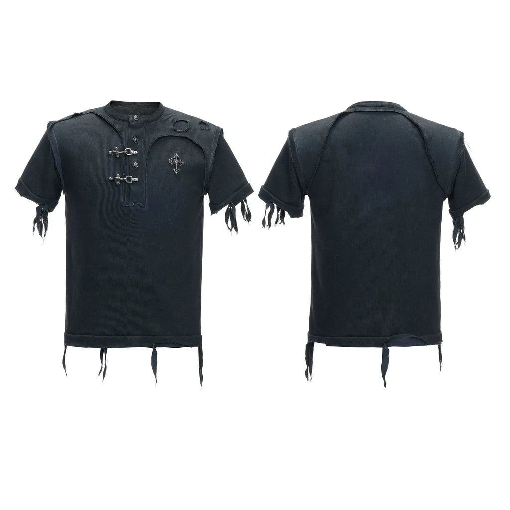 Distressed Rib Texture Henley Tee