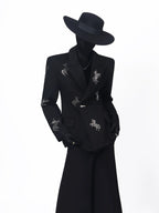 【26s May.】Rhinestone Structured Slim Black Blazer