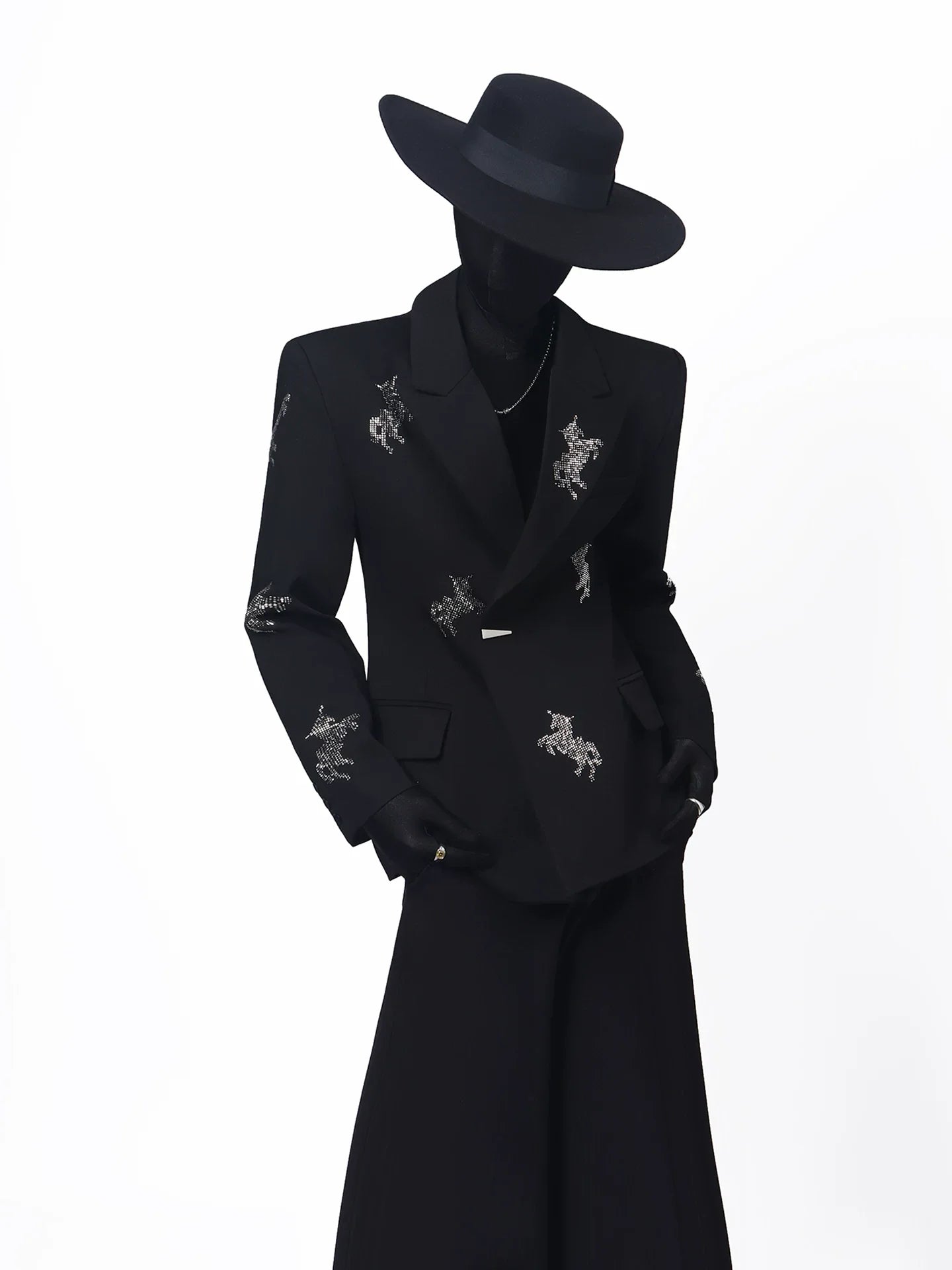 【26s May.】Rhinestone Structured Slim Black Blazer