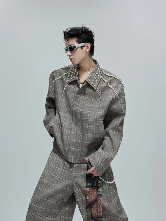 【25s Oct.】Pearl Houndstooth Lapel Jacket/Pants Hover Image